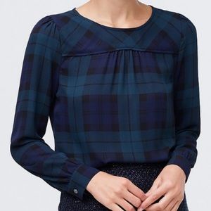 J Crew Factory Black Watch Plaid Top With Piping